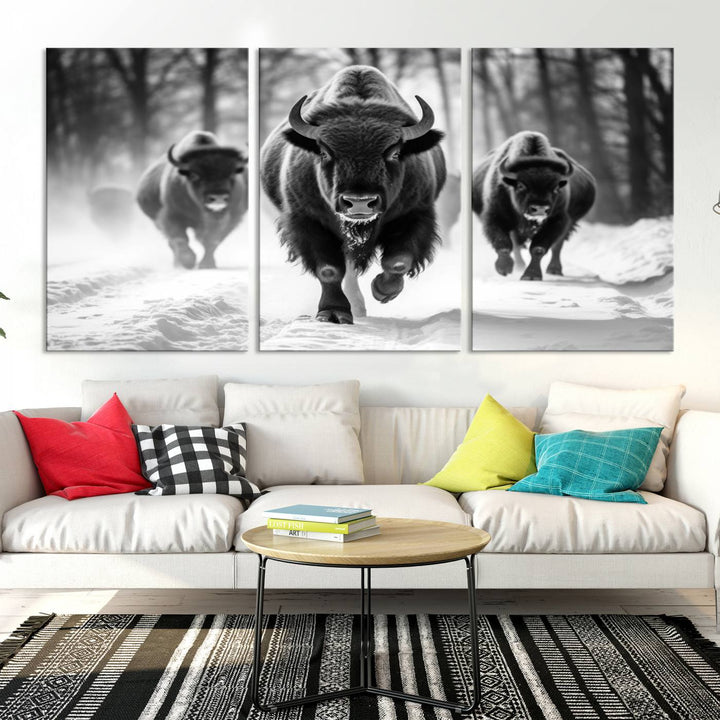 Cow Bighorn Wall Art Canvas Print, Longhorn Texas Large Cow Animal Canvas Print