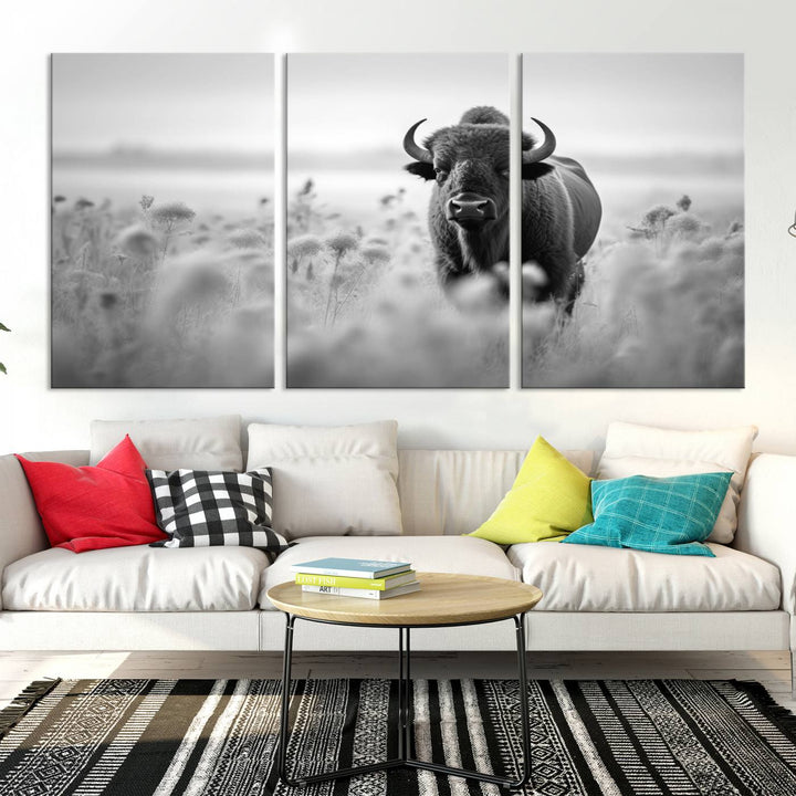 Cow Bighorn Wall Art Canvas Print, Longhorn Texas Large Cow Animal Canvas Print