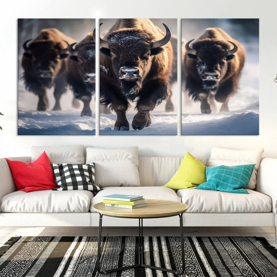 Cow Bighorn Wall Art Canvas Print, Longhorn Texas Large Cow Animal Canvas Print