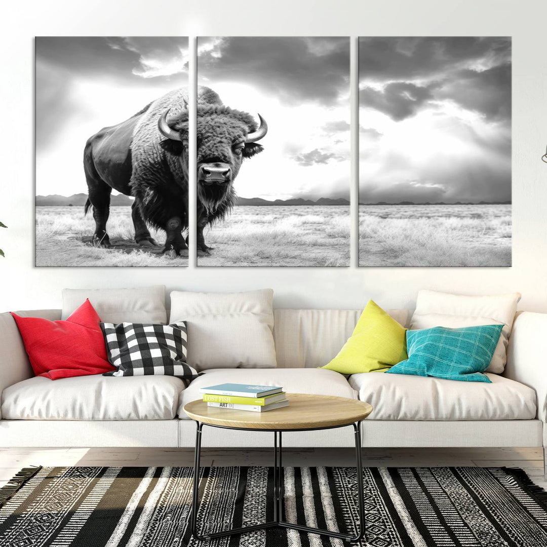 Cow Bighorn Wall Art Canvas Print, Longhorn Texas Large Cow Animal Canvas Print