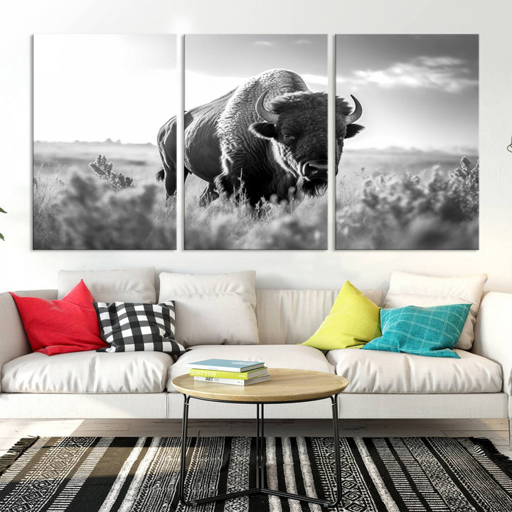 Cow Bighorn Wall Art Canvas Print, Longhorn Texas Large Cow Animal Canvas Print