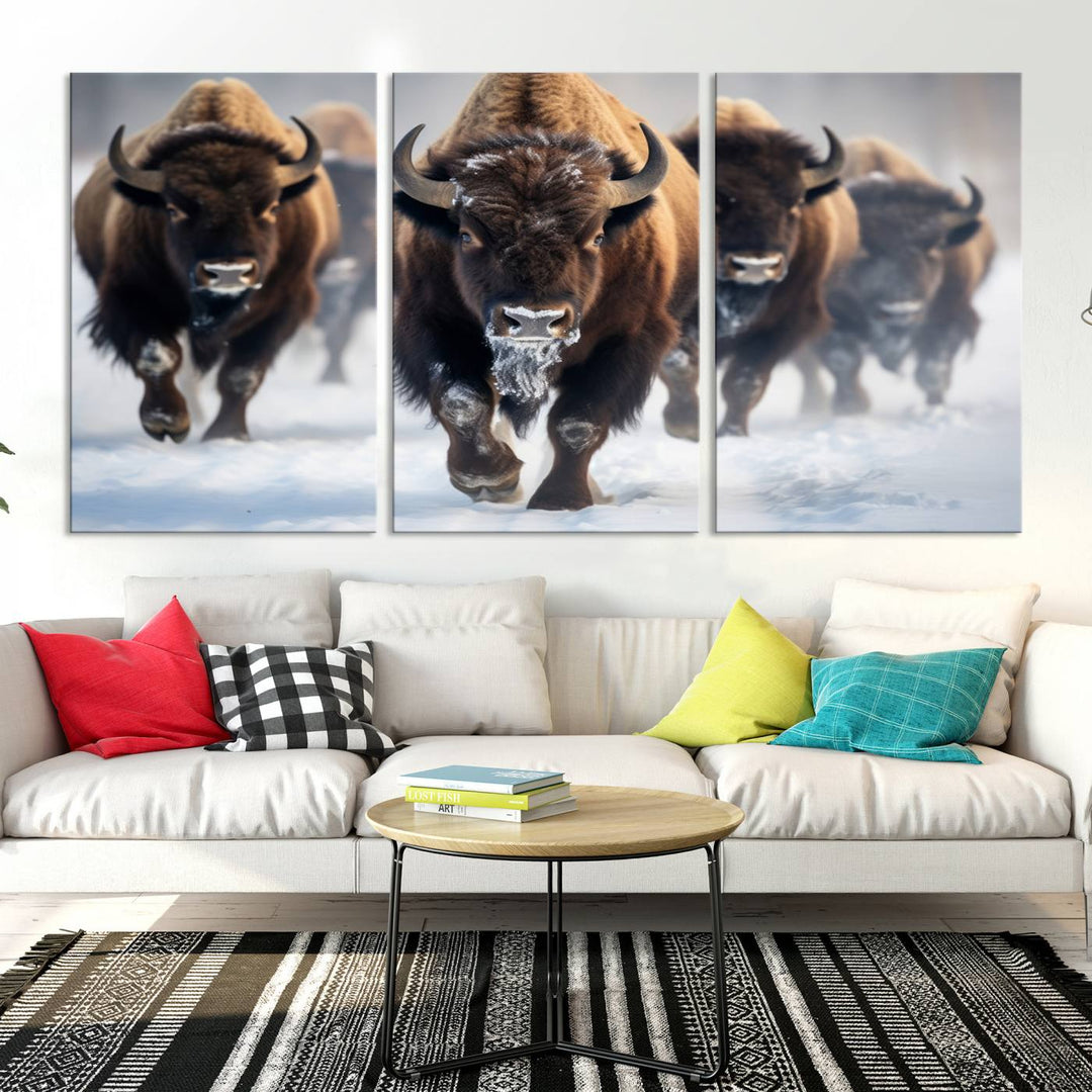 Cow Bighorn Wall Art Canvas Print, Longhorn Texas Large Cow Animal Canvas Print