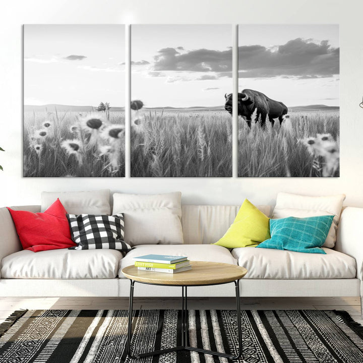 Cow Bighorn Wall Art Canvas Print, Longhorn Texas Large Cow Animal Canvas Print