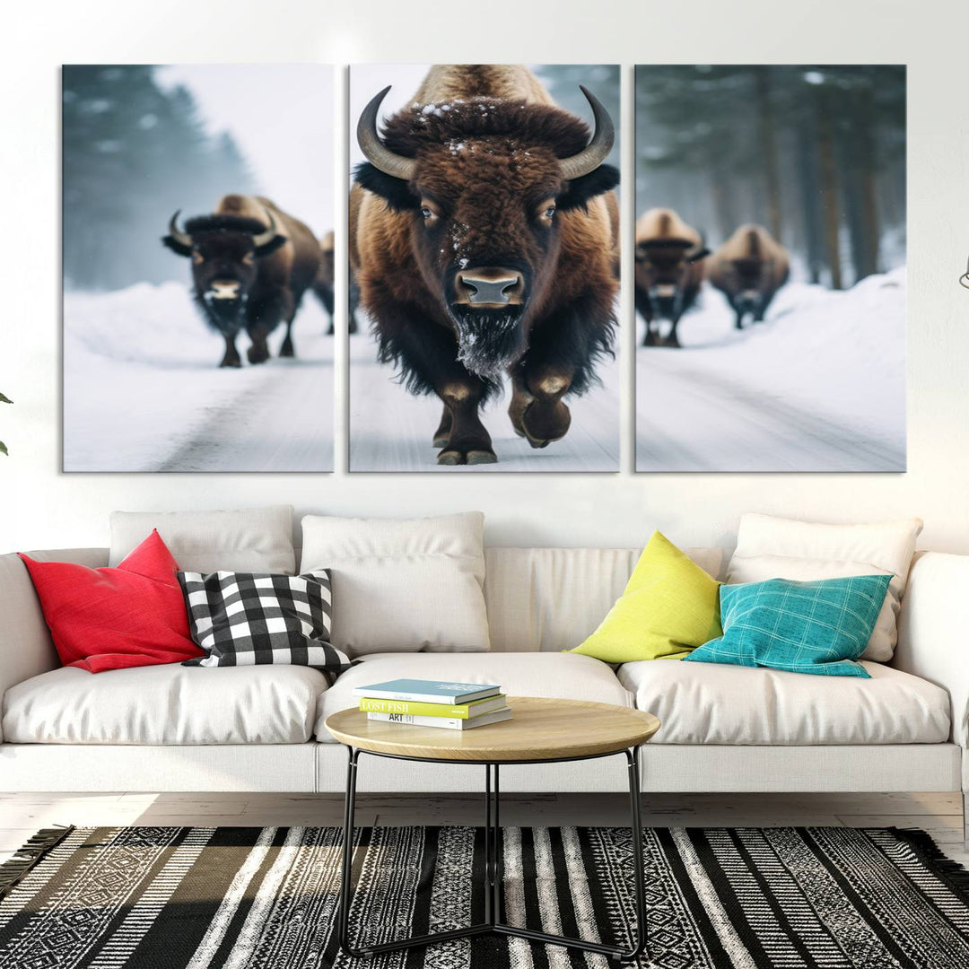 Cow Bighorn Wall Art Canvas Print, Longhorn Texas Large Cow Animal Canvas Print