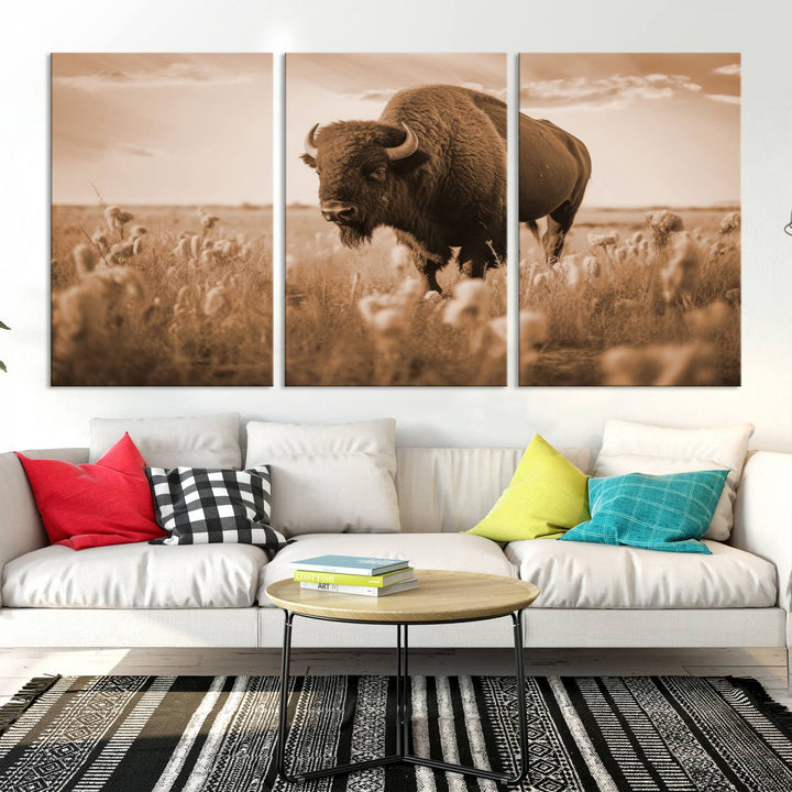 Cow Bighorn Wall Art Canvas Print, Longhorn Texas Large Cow Animal Canvas Print