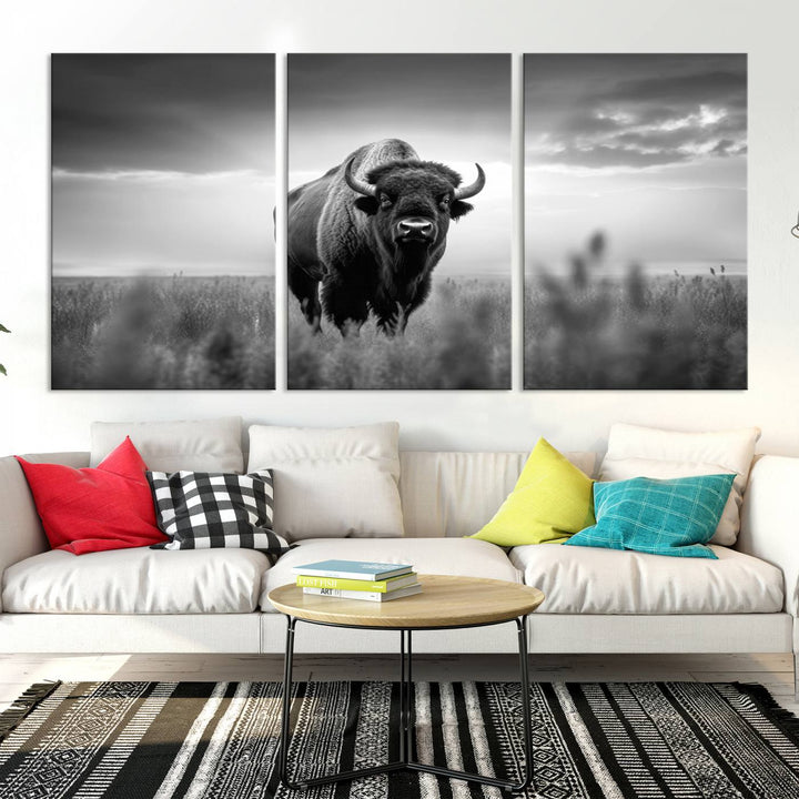 Cow Bighorn Wall Art Canvas Print, Longhorn Texas Large Cow Animal Canvas Print