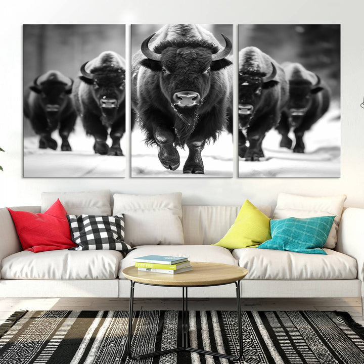 Cow Bighorn Wall Art Canvas Print, Longhorn Texas Large Cow Animal Canvas Print