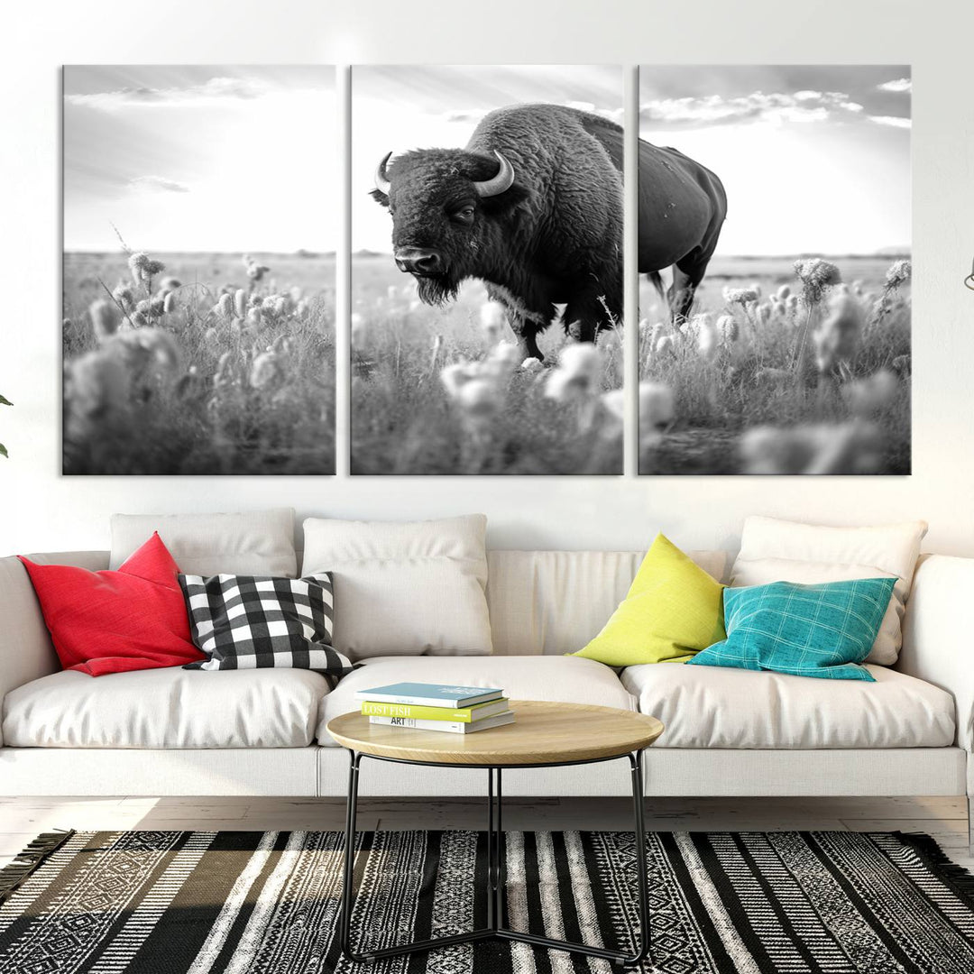 Cow Bighorn Wall Art Canvas Print, Longhorn Texas Large Cow Animal Canvas Print