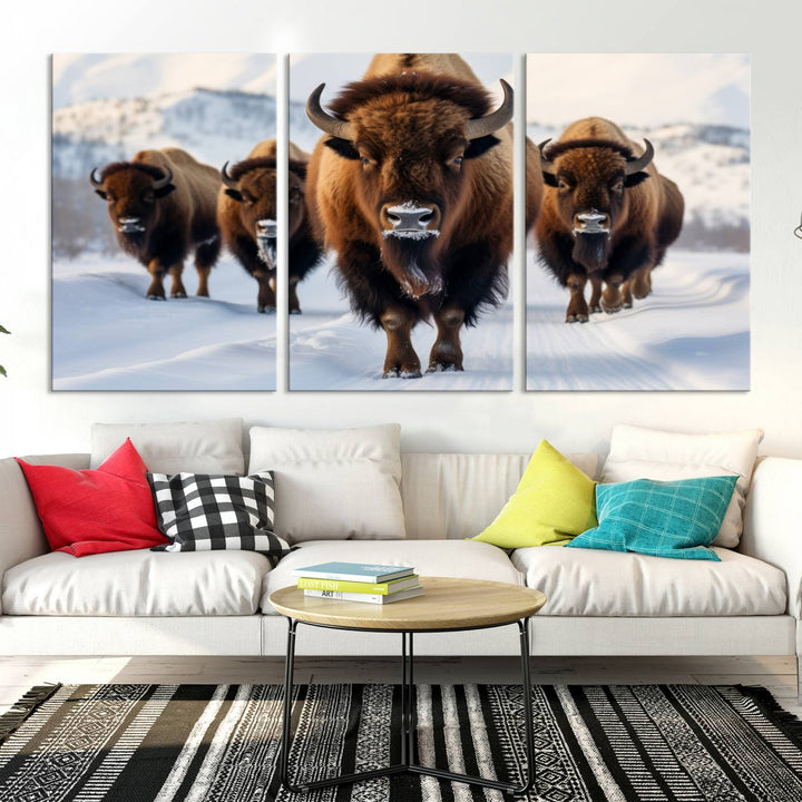 Cow Bighorn Wall Art Canvas Print, Longhorn Texas Large Cow Animal Canvas Print