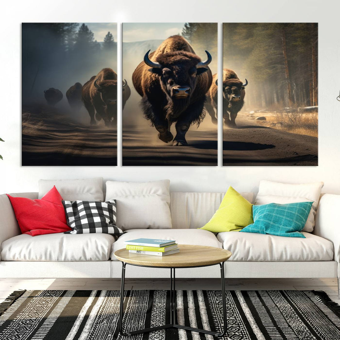 Cow Bighorn Wall Art Canvas Print, Longhorn Texas Large Cow Animal Canvas Print