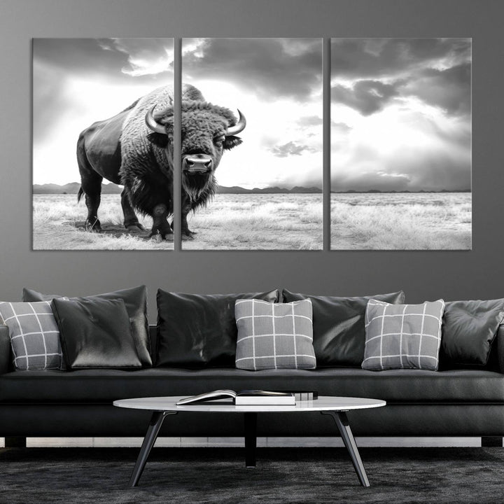 Cow Bighorn Wall Art Canvas Print, Longhorn Texas Large Cow Animal Canvas Print