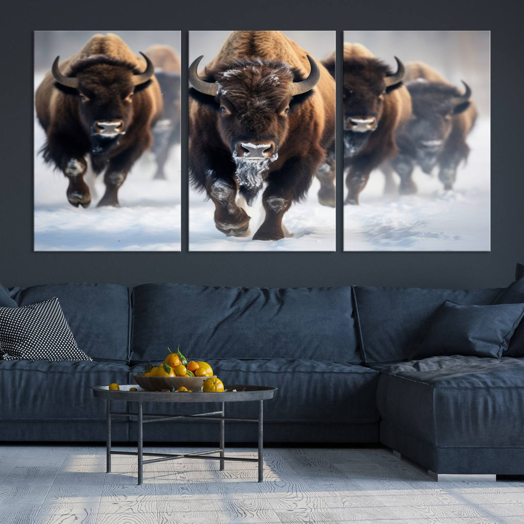 Cow Bighorn Wall Art Canvas Print, Longhorn Texas Large Cow Animal Canvas Print