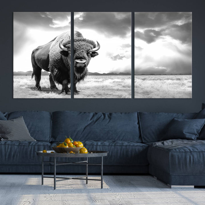 Cow Bighorn Wall Art Canvas Print, Longhorn Texas Large Cow Animal Canvas Print