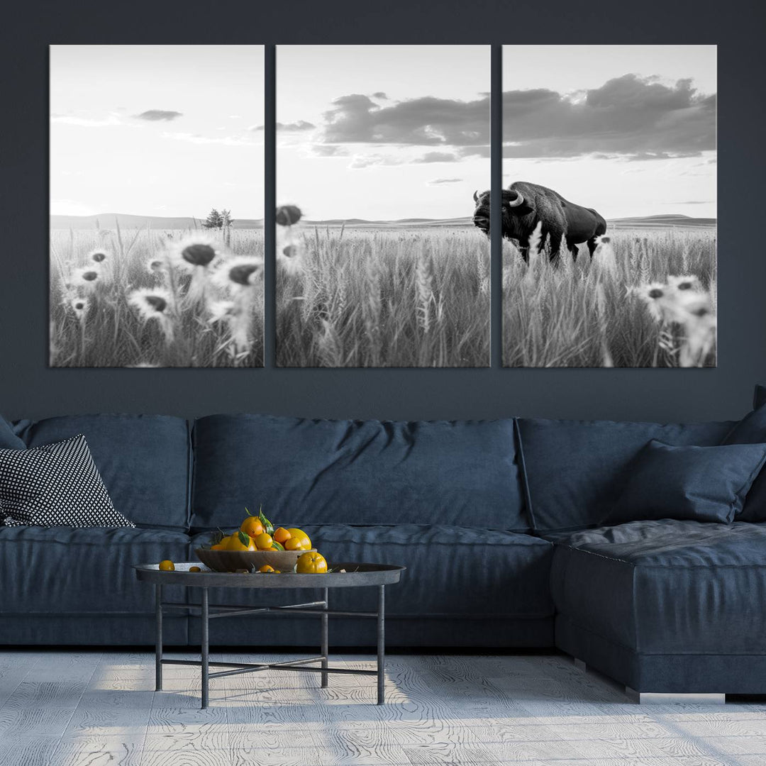 Cow Bighorn Wall Art Canvas Print, Longhorn Texas Large Cow Animal Canvas Print