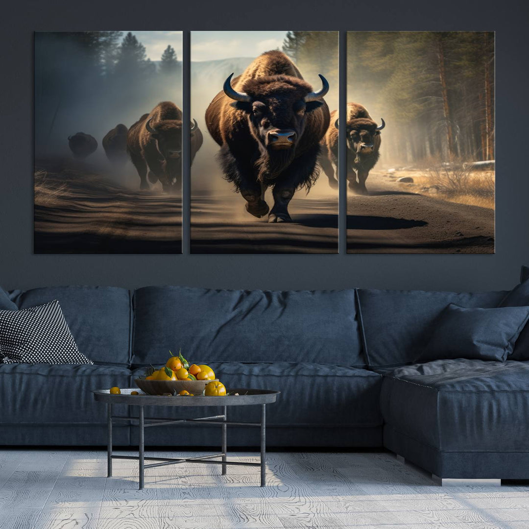 Cow Bighorn Wall Art Canvas Print, Longhorn Texas Large Cow Animal Canvas Print