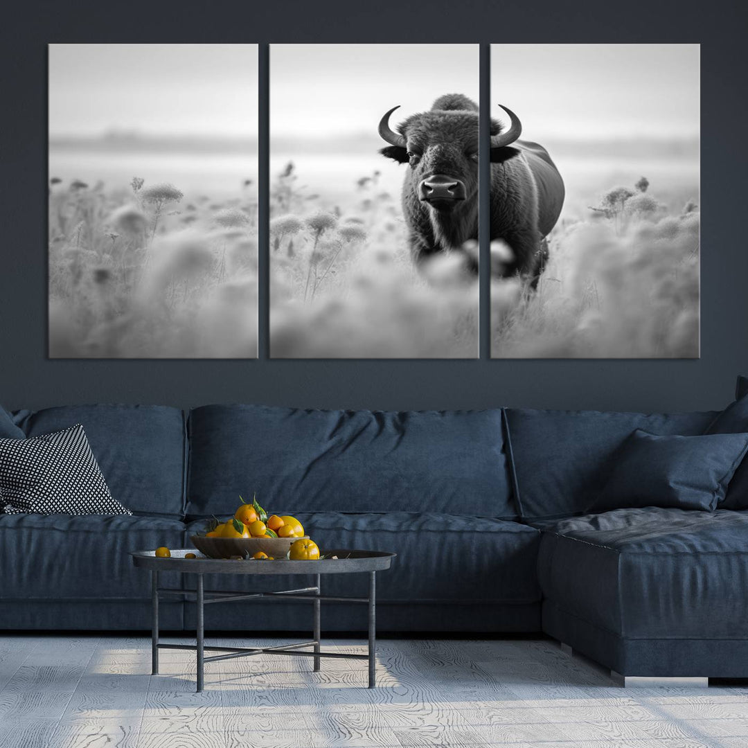 Cow Bighorn Wall Art Canvas Print, Longhorn Texas Large Cow Animal Canvas Print