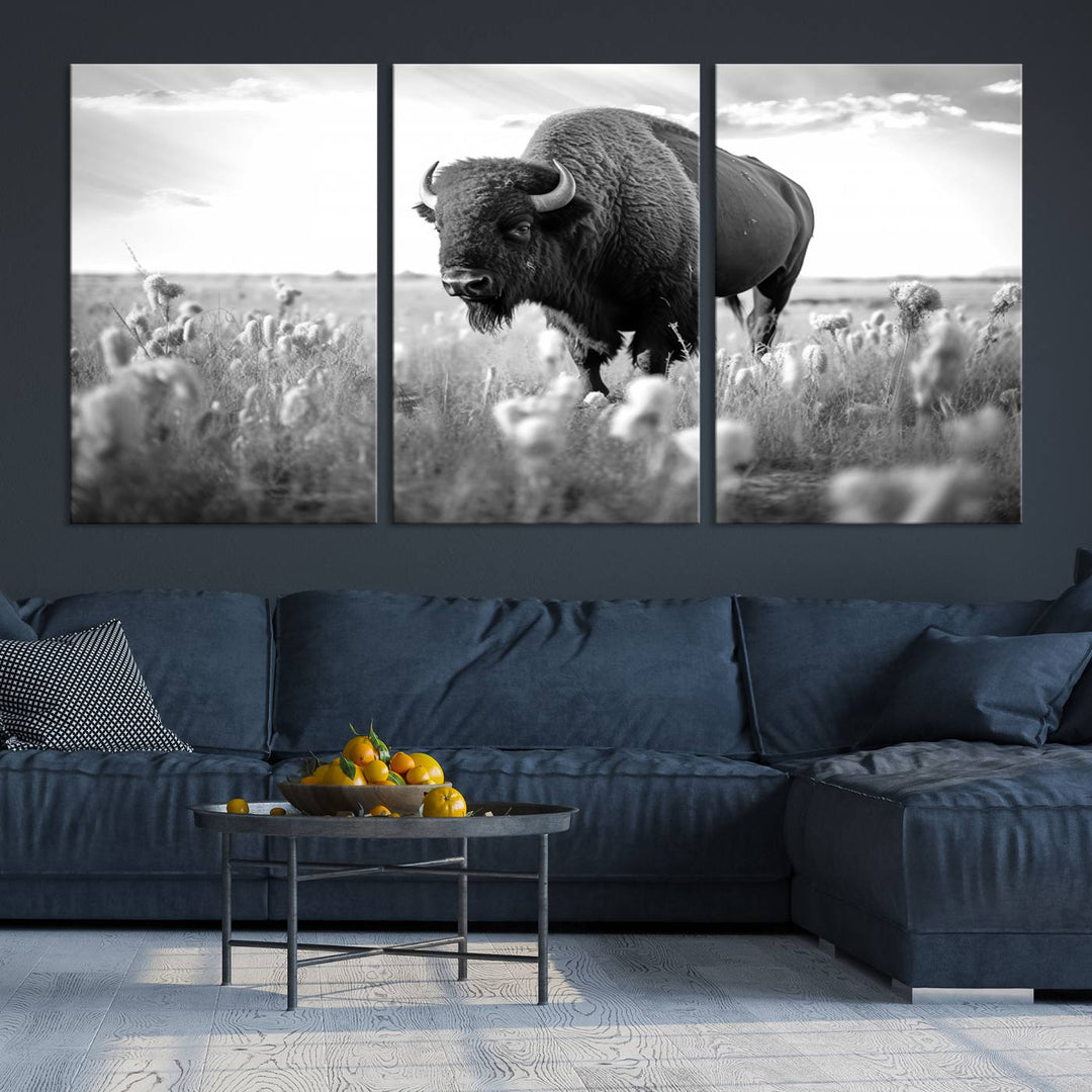 Cow Bighorn Wall Art Canvas Print, Longhorn Texas Large Cow Animal Canvas Print