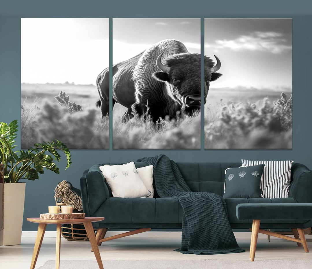 Cow Bighorn Wall Art Canvas Print, Longhorn Texas Large Cow Animal Canvas Print