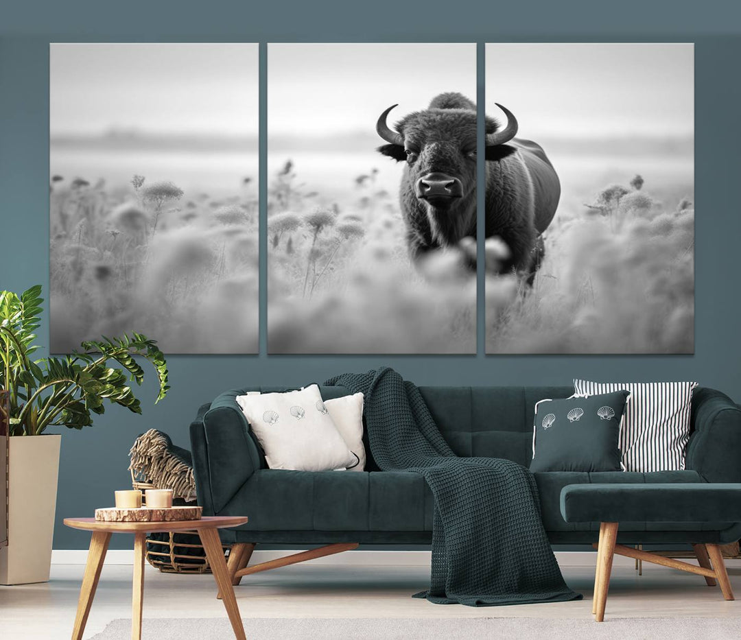 Cow Bighorn Wall Art Canvas Print, Longhorn Texas Large Cow Animal Canvas Print