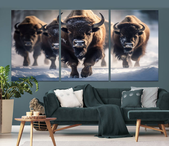 Cow Bighorn Wall Art Canvas Print, Longhorn Texas Large Cow Animal Canvas Print