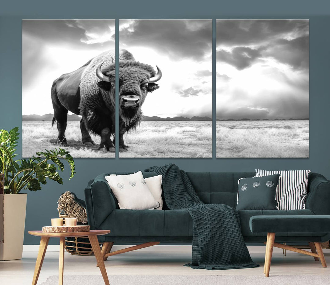 Cow Bighorn Wall Art Canvas Print, Longhorn Texas Large Cow Animal Canvas Print