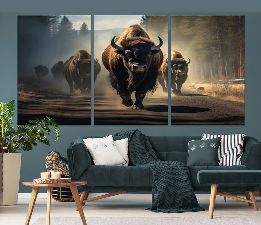 Cow Bighorn Wall Art Canvas Print, Longhorn Texas Large Cow Animal Canvas Print