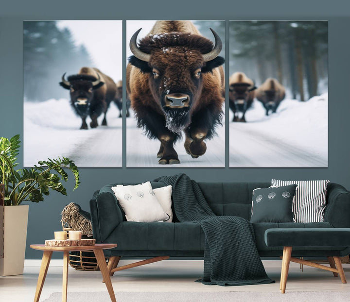 Cow Bighorn Wall Art Canvas Print, Longhorn Texas Large Cow Animal Canvas Print