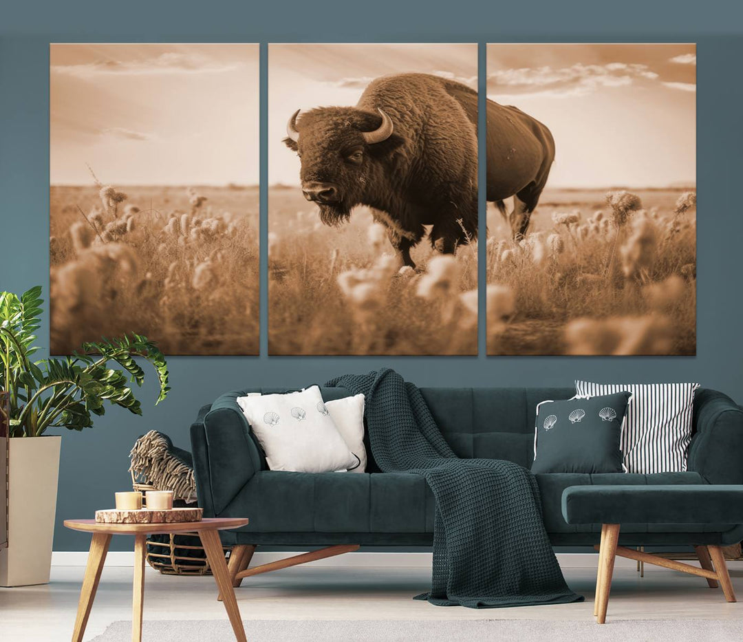 Cow Bighorn Wall Art Canvas Print, Longhorn Texas Large Cow Animal Canvas Print