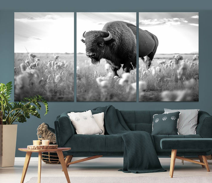 Cow Bighorn Wall Art Canvas Print, Longhorn Texas Large Cow Animal Canvas Print