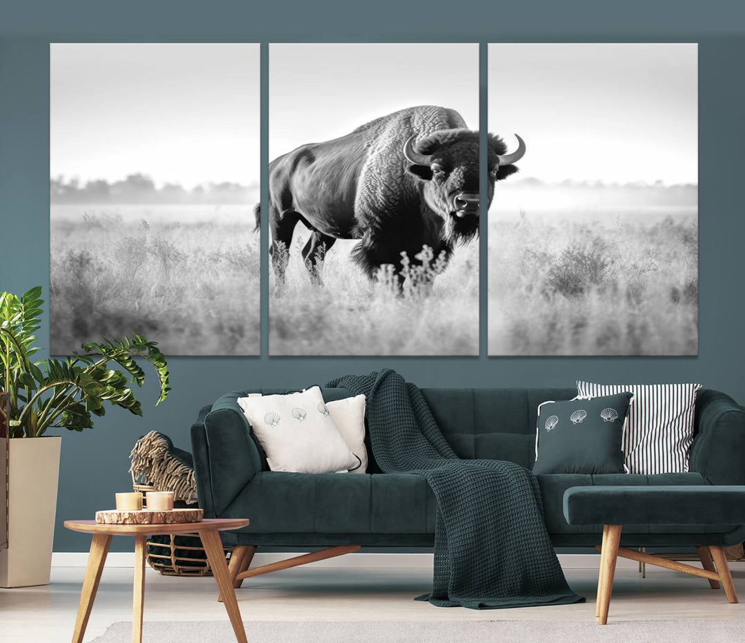 Cow Bighorn Wall Art Canvas Print, Longhorn Texas Large Cow Animal Canvas Print