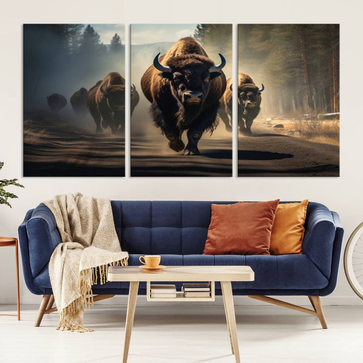 Cow Bighorn Wall Art Canvas Print, Longhorn Texas Large Cow Animal Canvas Print