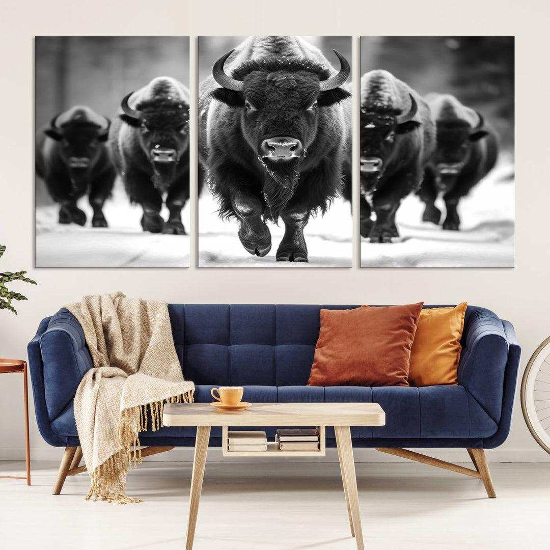 Cow Bighorn Wall Art Canvas Print, Longhorn Texas Large Cow Animal Canvas Print