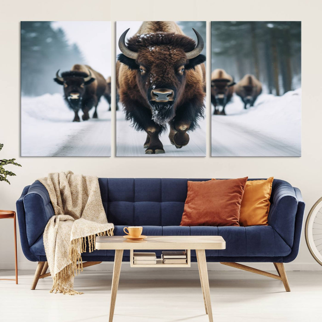 Cow Bighorn Wall Art Canvas Print, Longhorn Texas Large Cow Animal Canvas Print