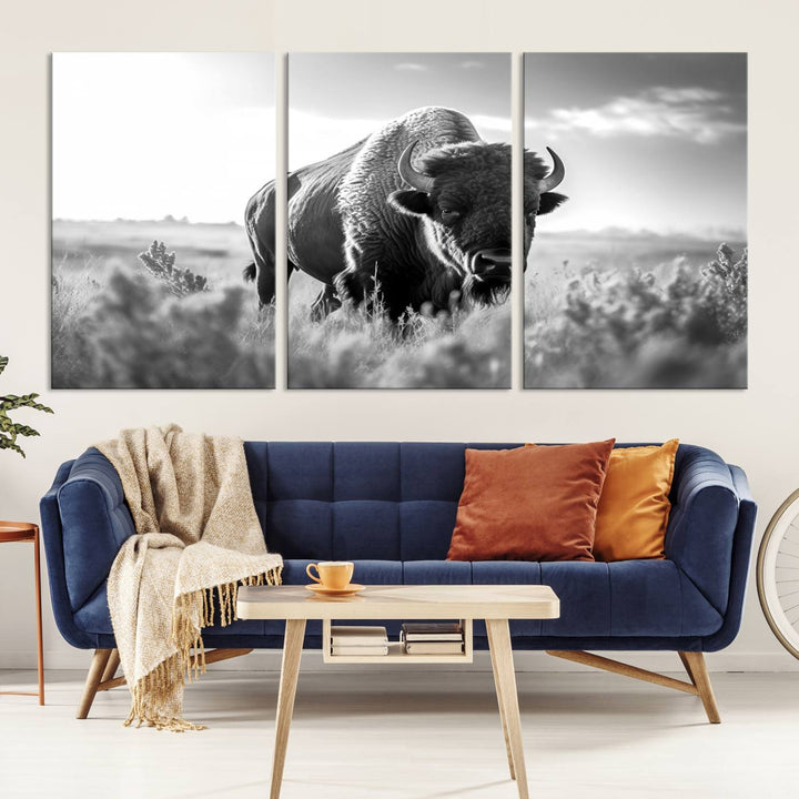 Cow Bighorn Wall Art Canvas Print, Longhorn Texas Large Cow Animal Canvas Print