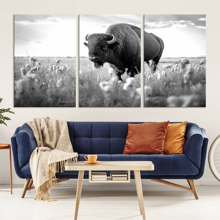 Cow Bighorn Wall Art Canvas Print, Longhorn Texas Large Cow Animal Canvas Print