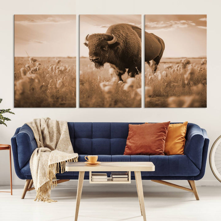 Cow Bighorn Wall Art Canvas Print, Longhorn Texas Large Cow Animal Canvas Print