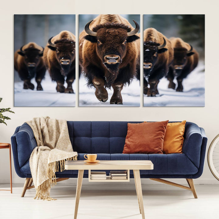 Cow Bighorn Wall Art Canvas Print, Longhorn Texas Large Cow Animal Canvas Print