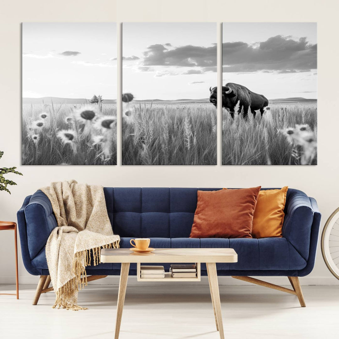 Cow Bighorn Wall Art Canvas Print, Longhorn Texas Large Cow Animal Canvas Print