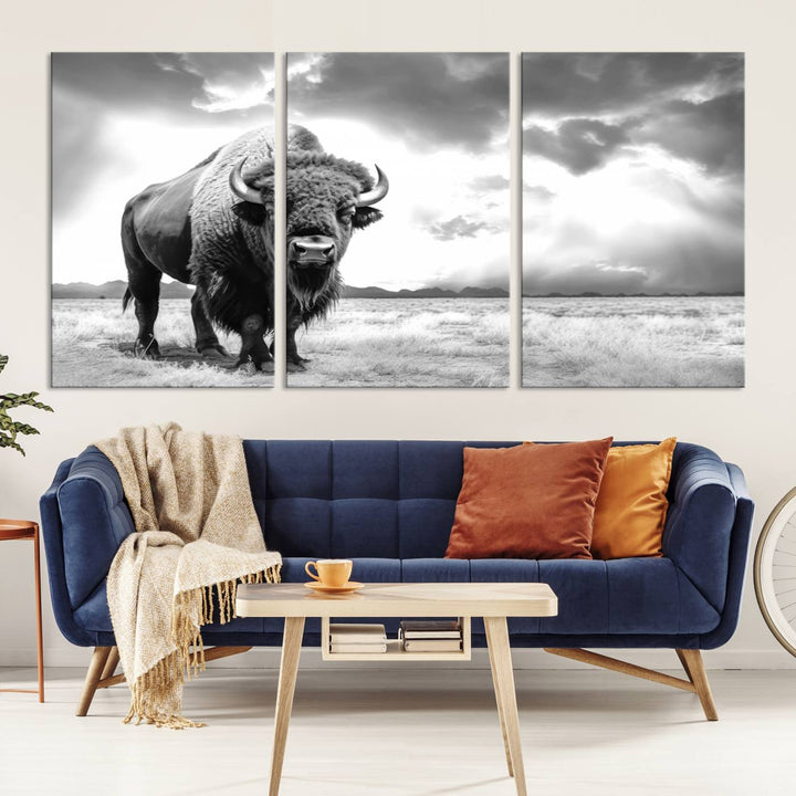 Cow Bighorn Wall Art Canvas Print, Longhorn Texas Large Cow Animal Canvas Print