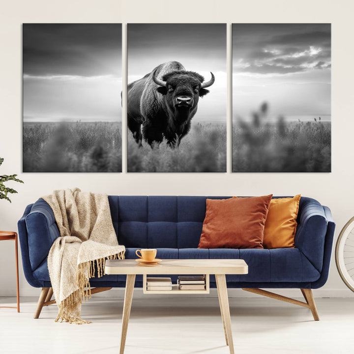 Cow Bighorn Wall Art Canvas Print, Longhorn Texas Large Cow Animal Canvas Print