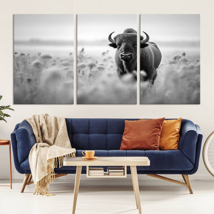 Cow Bighorn Wall Art Canvas Print, Longhorn Texas Large Cow Animal Canvas Print