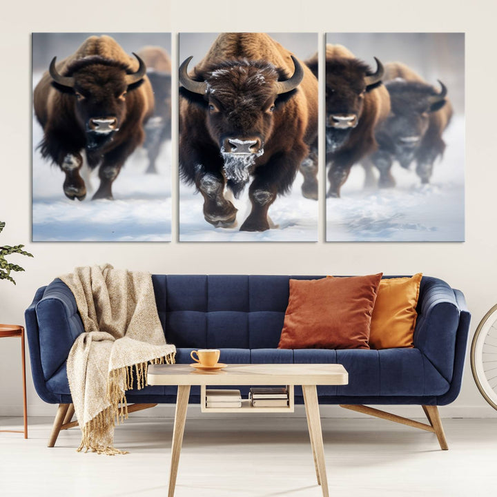 Cow Bighorn Wall Art Canvas Print, Longhorn Texas Large Cow Animal Canvas Print