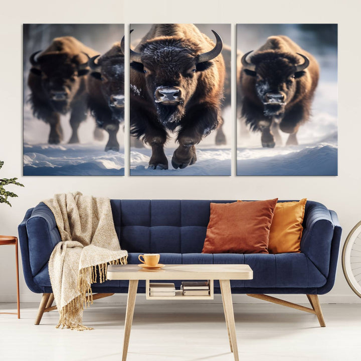 Cow Bighorn Wall Art Canvas Print, Longhorn Texas Large Cow Animal Canvas Print