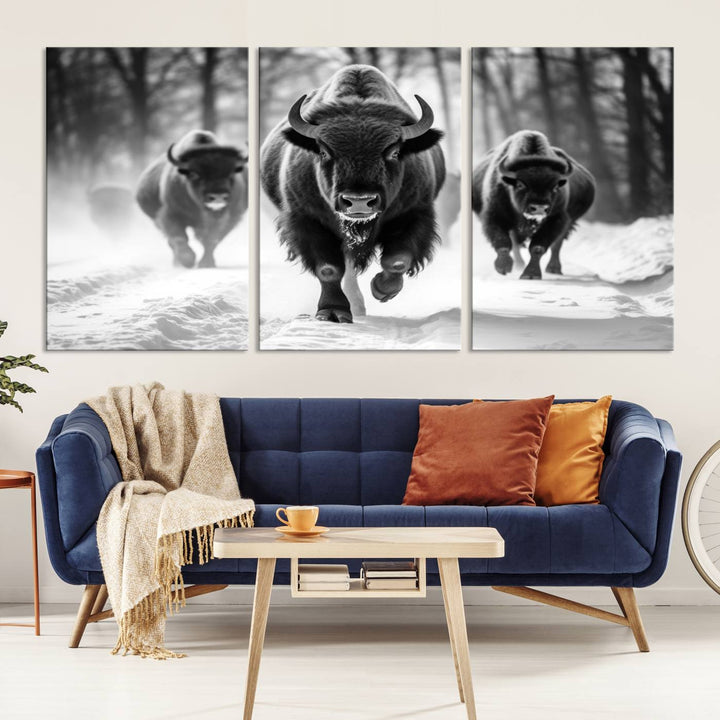 Cow Bighorn Wall Art Canvas Print, Longhorn Texas Large Cow Animal Canvas Print