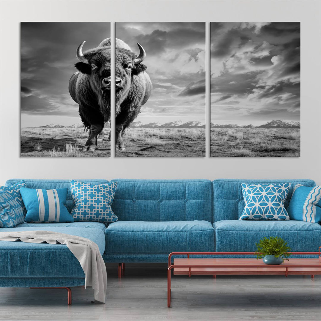 Cow Bighorn Wall Art Canvas Print, Longhorn Texas Large Cow Animal Canvas Print