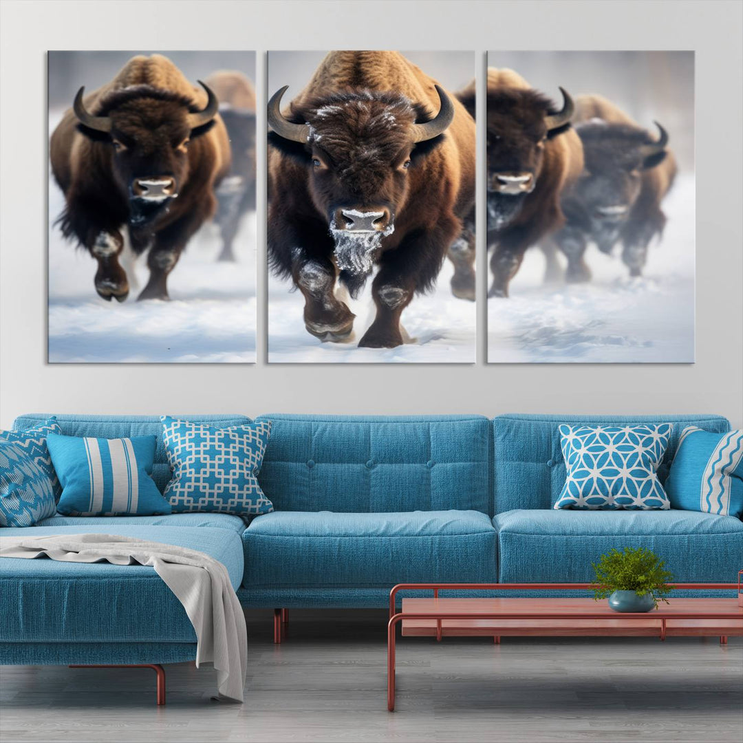 Cow Bighorn Wall Art Canvas Print, Longhorn Texas Large Cow Animal Canvas Print