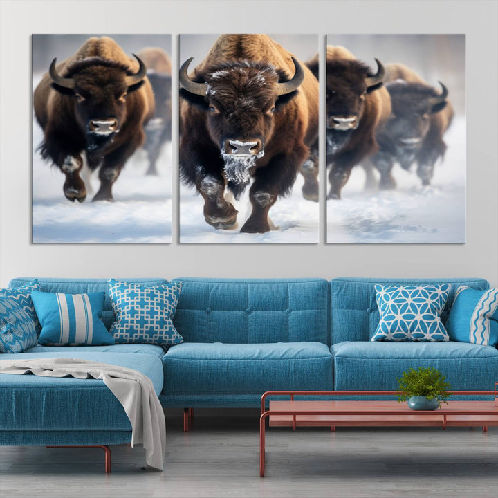 Cow Bighorn Wall Art Canvas Print, Longhorn Texas Large Cow Animal Canvas Print