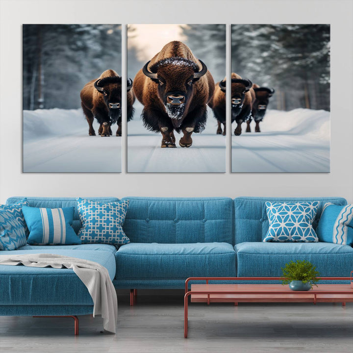 Cow Bighorn Wall Art Canvas Print, Longhorn Texas Large Cow Animal Canvas Print