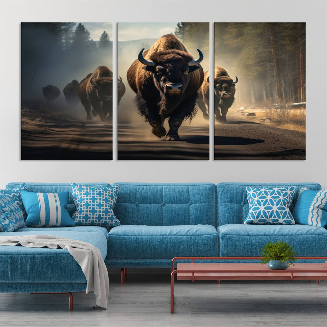 Cow Bighorn Wall Art Canvas Print, Longhorn Texas Large Cow Animal Canvas Print