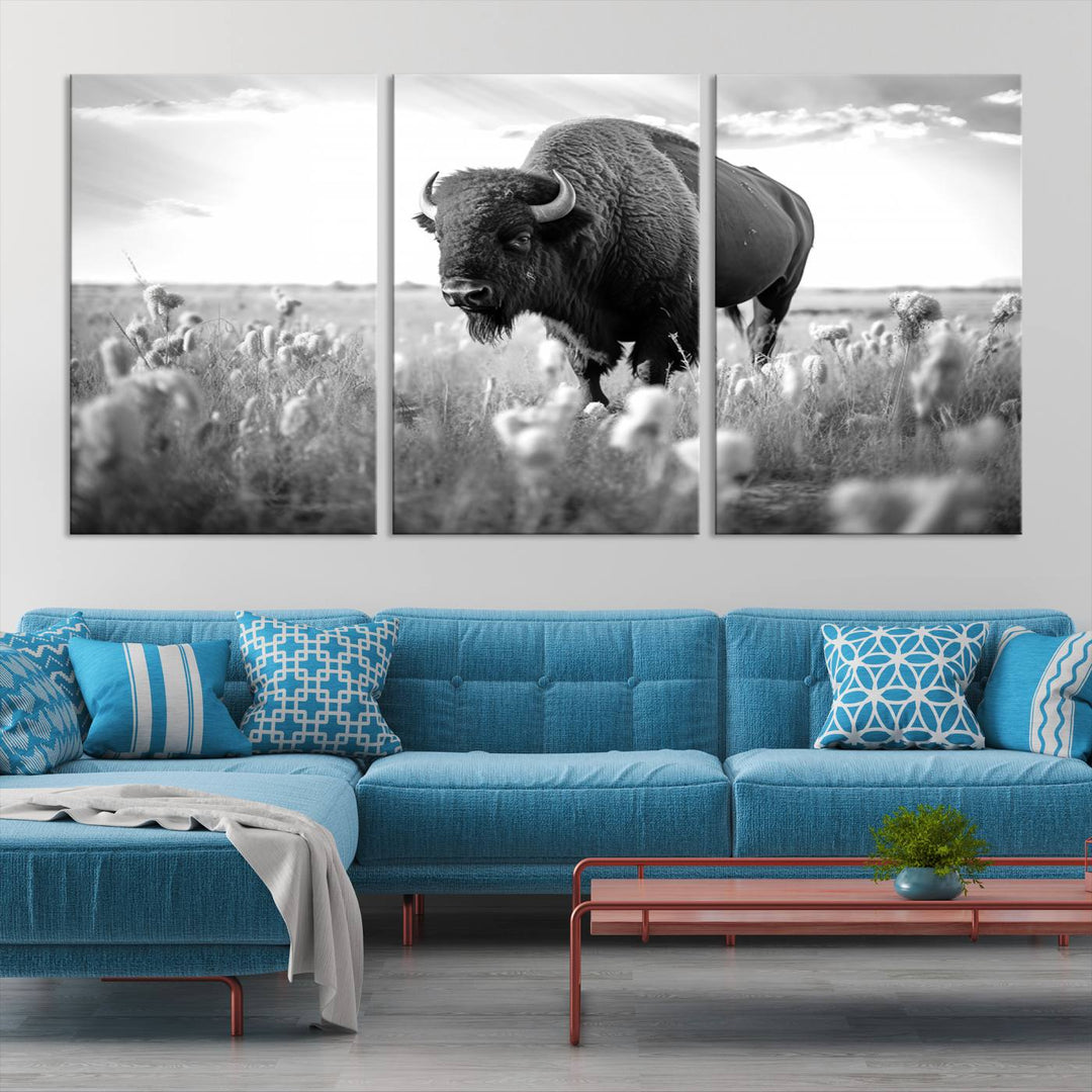 Cow Bighorn Wall Art Canvas Print, Longhorn Texas Large Cow Animal Canvas Print